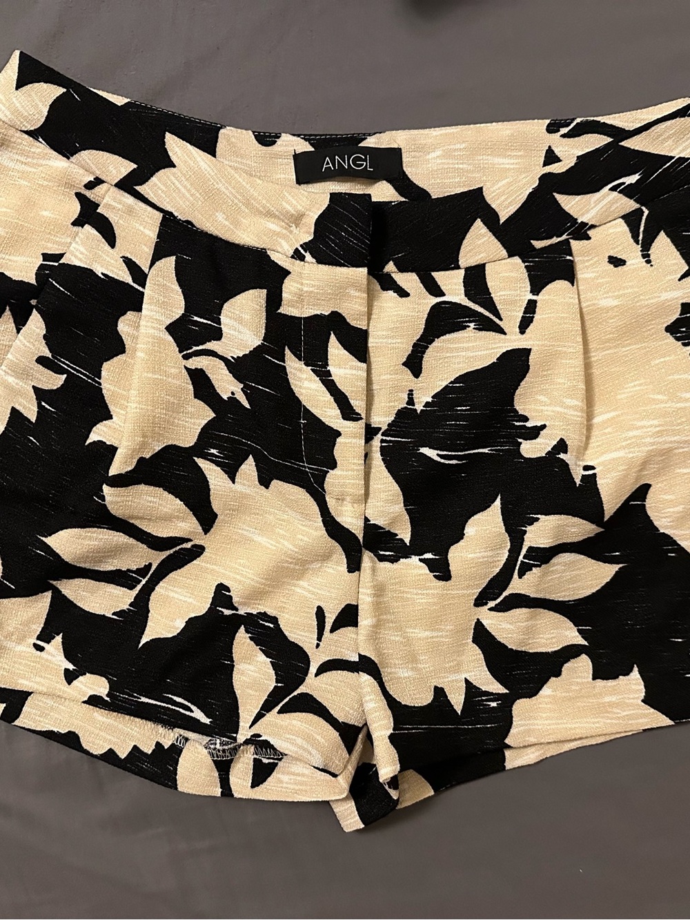 ANGL Black & Cream Floral-Print Shorts